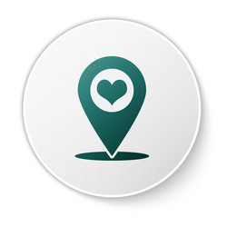 Green map pointer with heart icon isolated vector