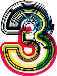 Grunge Number 3 Font - Colorful & Textured vector image