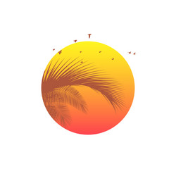 sunset or sunrise logo with palm leaves silhouette vector