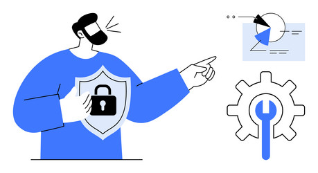 man with shield showing lock security concept vector image