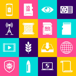 set paper scroll earth globe micro sd memory vector image