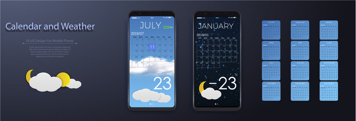 Ui elements weather and calendar user interface vector