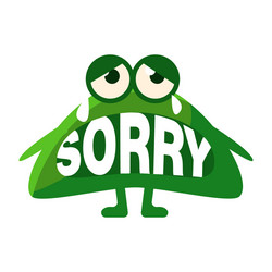 green blob saying sorry cute emoji character vector