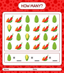 how many counting game with vegetables worksheet vector image