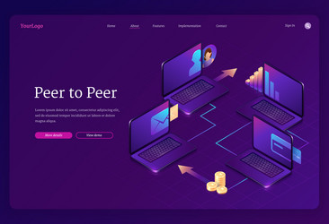 peer to computer network isometric landing vector image