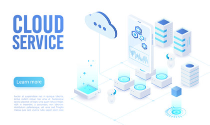 Cloud service landing page isometric template vector