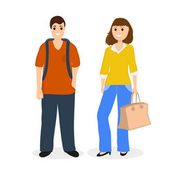 Man and woman travelers tourists with a bag vector