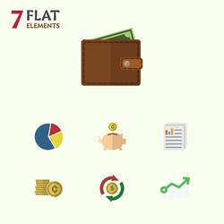 Flat icon incoming set of billfold graph money vector