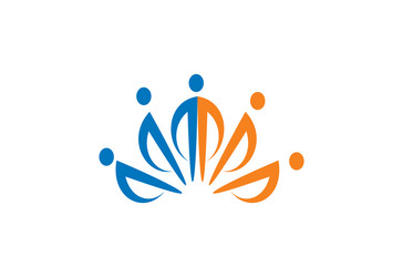 Teamwork group people and heart logo Royalty Free Vector