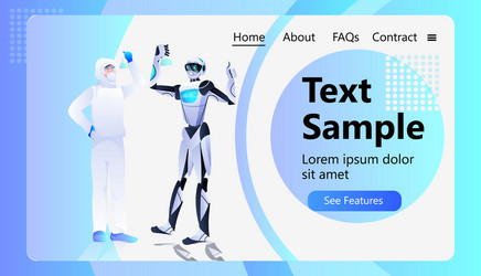 robot with scientist in protective suit making vector image