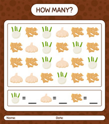 How many counting game with vegetables worksheet vector