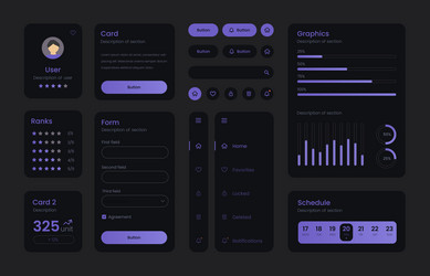 dark collection of gradient ui ux elements vector image