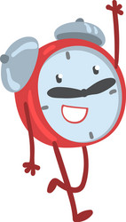 red smiling alarm clock character running vector