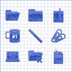 set ruler delete folder note paper with pinned vector image