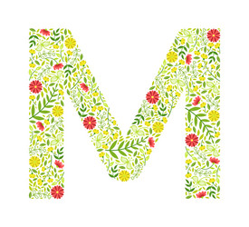 Floral Green Capital M Letter Vector Image