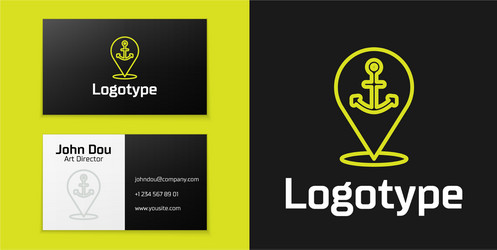 Logotype line map pointer with anchor icon vector