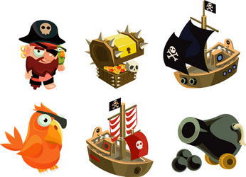 pirate game elements set user interface assets vector image