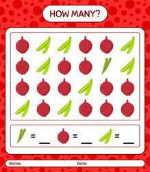 how many counting game with vegetables worksheet vector image
