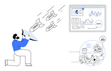 man protecting dashboard data from incoming vector image