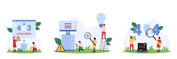 network failure 404 and 403 505 error type set vector image