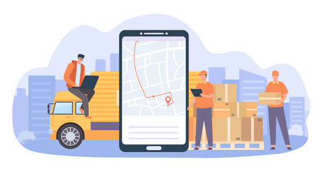 Online delivery service smartphone with gps vector