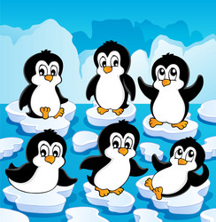 Cute Penguins on Icebergs Vector Image
