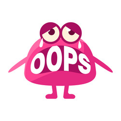 pink blob saying oops cute emoji character vector