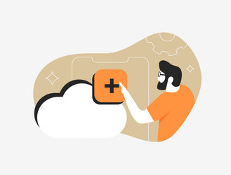 cloud upload concept with man clicking button vector image