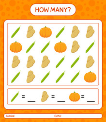 How many counting game with vegetables worksheet vector