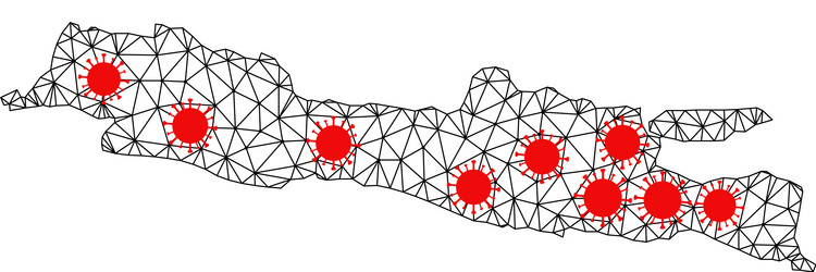 mesh polygonal map java island with red virus vector