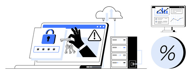 cybersecurity monitoring alert with cloud backup vector image