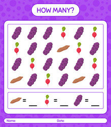 How many counting game with vegetables worksheet vector
