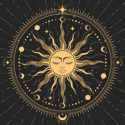 Sleeping Sun Astrology Symbol Vector Image
