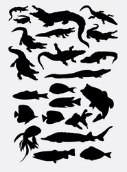 Animal Silhouettes - Crocodiles, Fish & Reptiles Vector Image