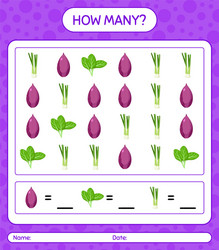 how many counting game with vegetables worksheet vector image