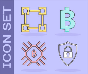 set shield security with lock blockchain vector image