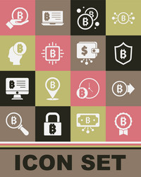 set bitcoin shield with cpu mining farm vector image