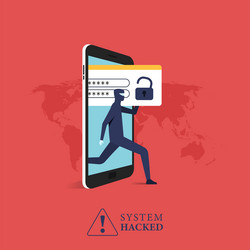 Hacker stealing data concept from phone warning vector