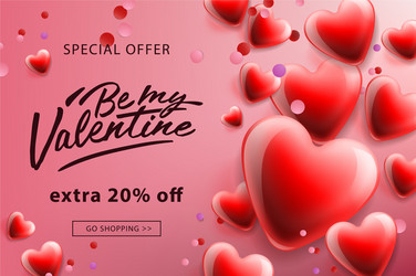 Valentines day sale poster with red hearts vector