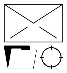 envelope file folder and target icons vector image