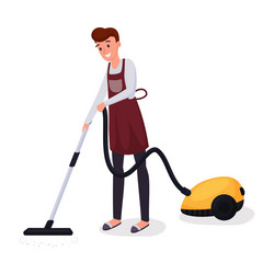 man using vacuum cleaner flat character husband vector