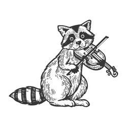 Raccoon with Violin - Scratch Board Style Vector Image