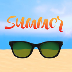 Summer poster with lettering and beach vector