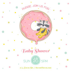 baby shower or arrival card - racoon girl vector