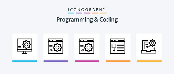 programming and coding line 5 icon pack including vector