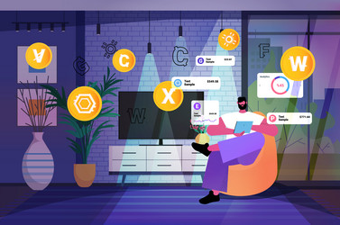 Man using cryptocurrency mining application vector