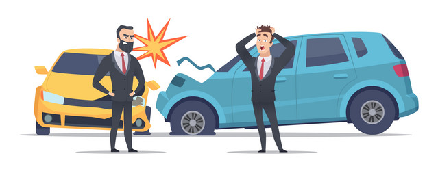 car accident damaged autos angry scared men vector