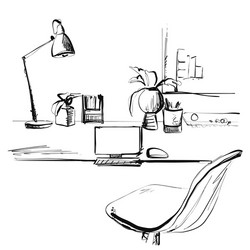 sketch workplace in front computer vector