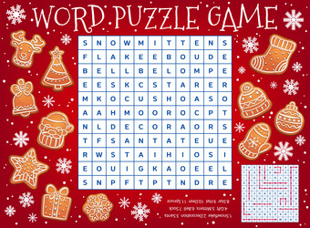 christmas gingerbread cookies word search game vector