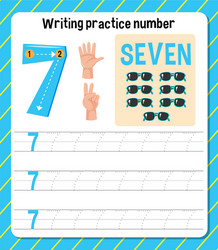 writing practice number 7 worksheet vector